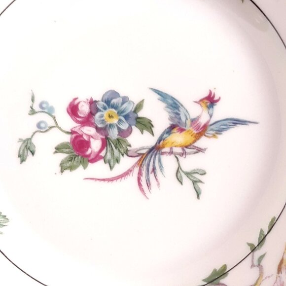 4 Limoges J.B. France Vintage Floral & Bird Porcelain 6" Dessert Plates Set - Picture 3 of 5